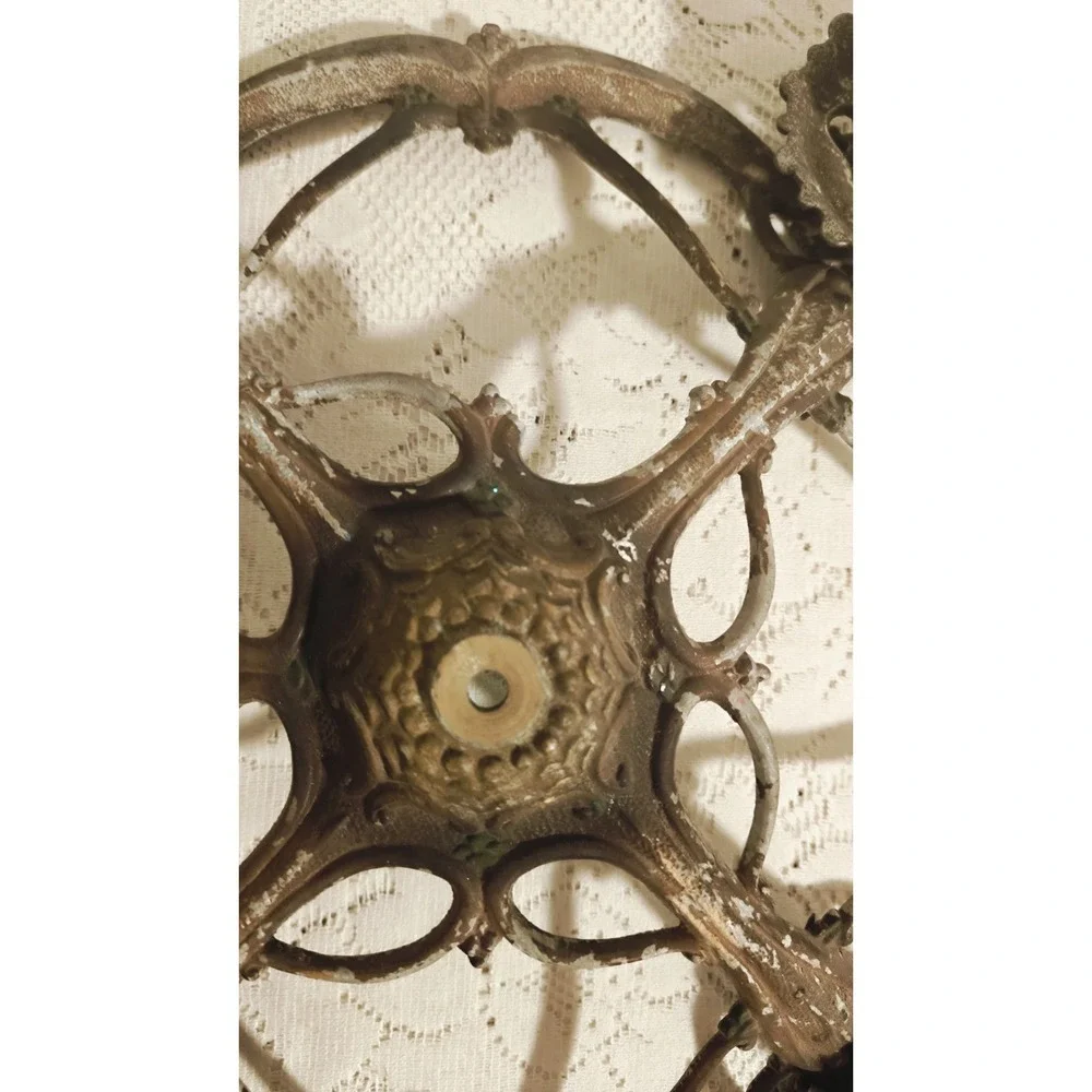 Antique Art Nouveau Cast Metal /Iron Polychrome Chandlier /Light Fixture 1920s